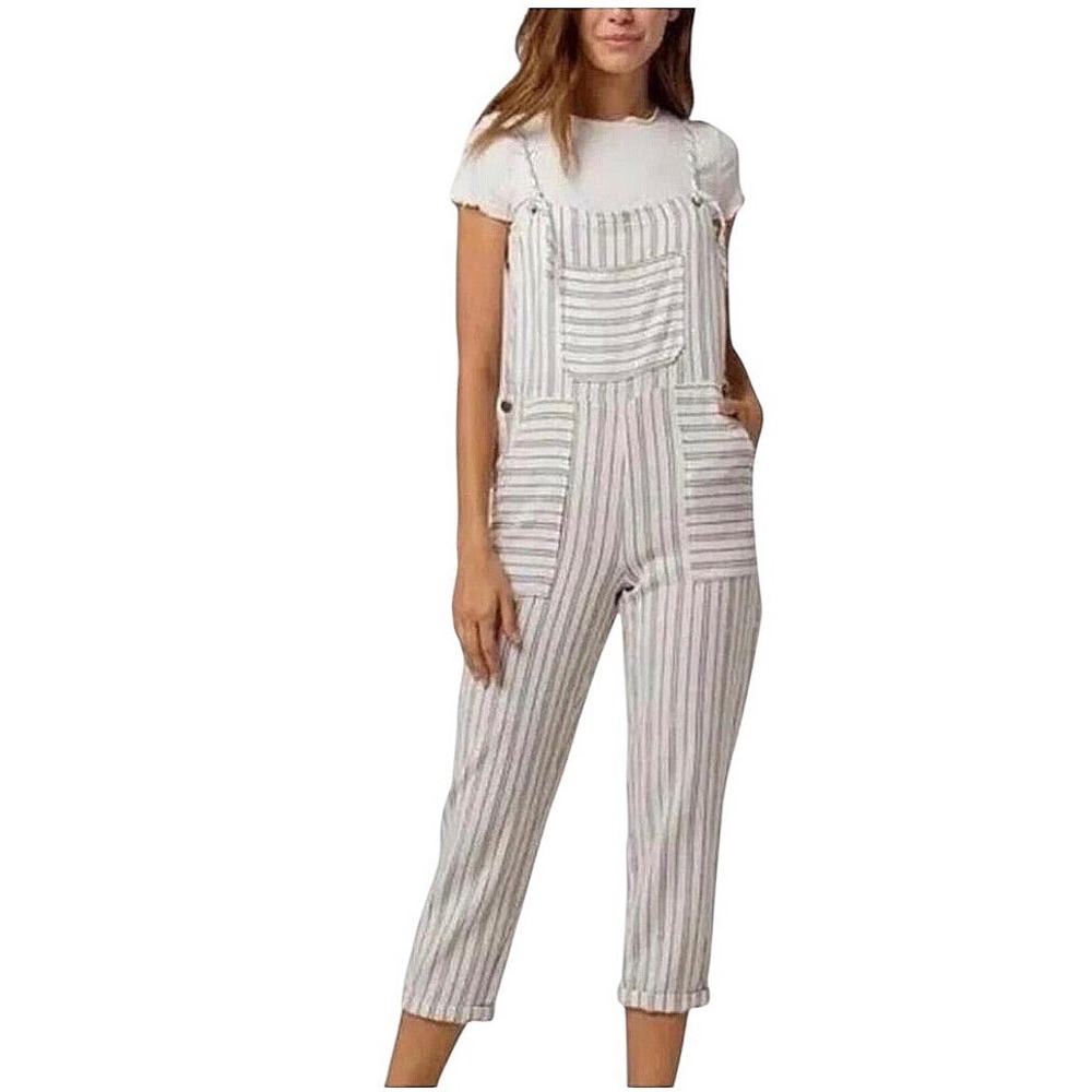 Patrons of Peace Striped‎ Coastal White Jumpsuit Overalls Cotton Large